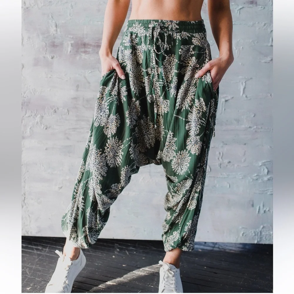 Buddha Pants Womens Cotton Drawstring Slouchy Pocket Boho Hippie Harem Pants XXS